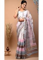 Cotton White  Digital Printed Saree